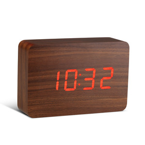 Gingko - Click Clock Brick, walnut / LED red